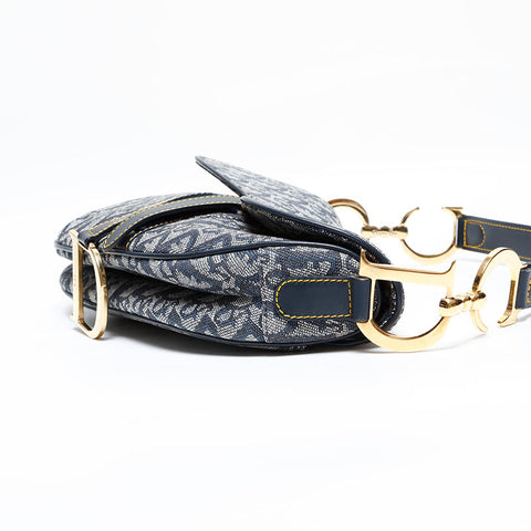 Christian Dior Trotter Saddlebag Canvas Shoulder Bag Navy WS21932