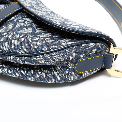 極美品 クリスチャンディオール Christian Dior トロッター サドルバッグ キャンバス ショルダーバッグ ネイビー WS21932