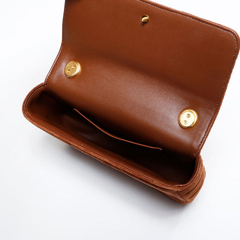 CELINE Suede Logo Chain Quilting Shoulder Bag Brown WS21936