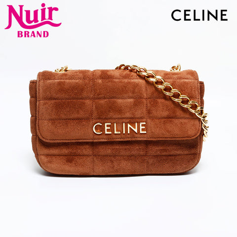 CELINE Suede Logo Chain Quilting Shoulder Bag Brown WS21936