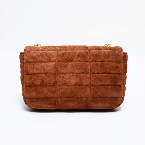 CELINE Suede Logo Chain Quilting Shoulder Bag Brown WS21936