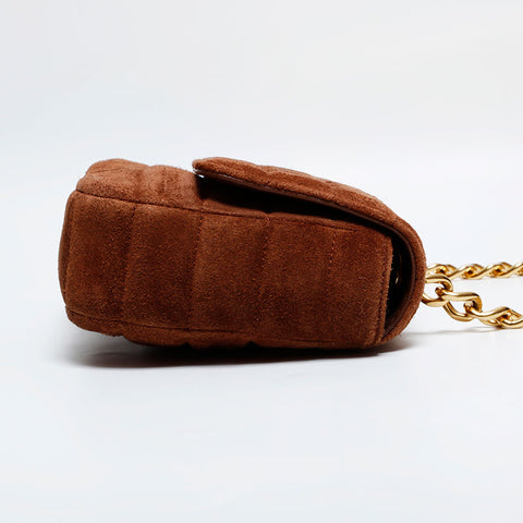 CELINE Suede Logo Chain Quilting Shoulder Bag Brown WS21936