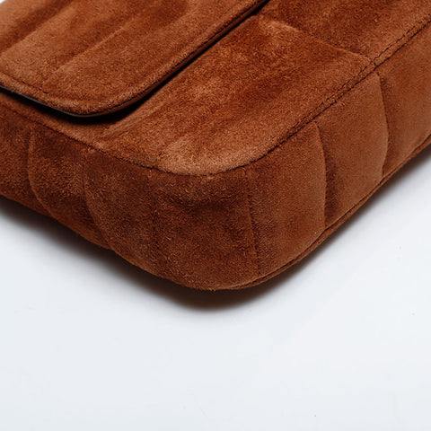 CELINE Suede Logo Chain Quilting Shoulder Bag Brown WS21936
