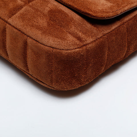 CELINE Suede Logo Chain Quilting Shoulder Bag Brown WS21936