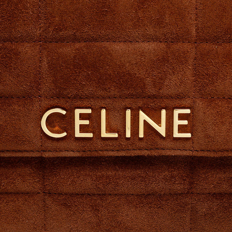 CELINE Suede Logo Chain Quilting Shoulder Bag Brown WS21936