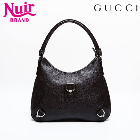 GUCCI Leather Abbey Hobo Shoulder Bag Brown WS21942