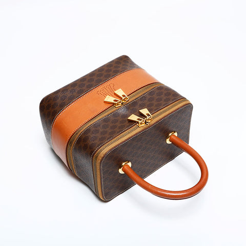 CELINE Macadam Vanity PVC Handbag Brown WS21946