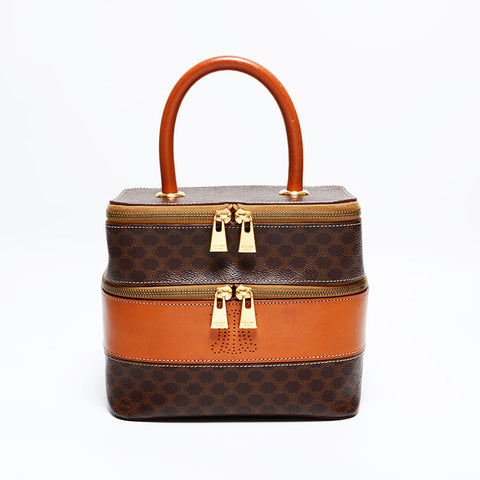 CELINE Macadam Vanity PVC Handbag Brown WS21946