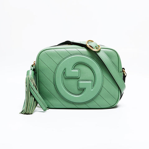 GUCCI Leather Blondie Tassel Camera Shoulder Bag green WS21949