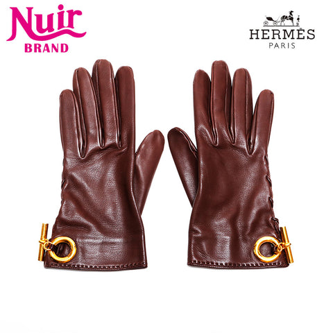 HERMES Lambskin Size:6 1/2 Leather gloves Brown WS21978