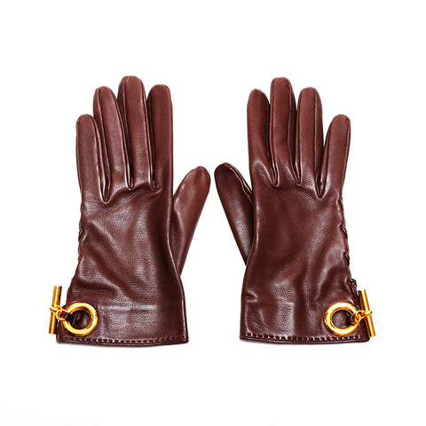 HERMES Lambskin Size:6 1/2 Leather gloves Brown WS21978