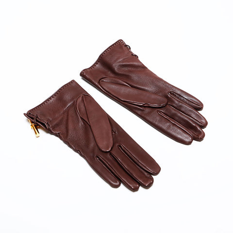 HERMES Lambskin Size:6 1/2 Leather gloves Brown WS21978