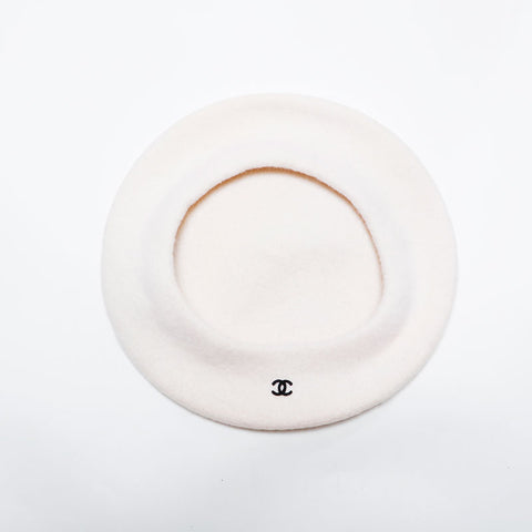 CHANEL COCO Mark 98P Wool 1998 beret Ivory WS21980