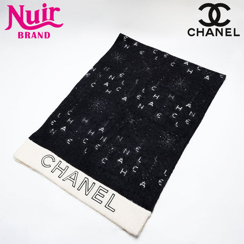 CHANEL Large mohair blend cashmere stole with logo Scarf black WS21983