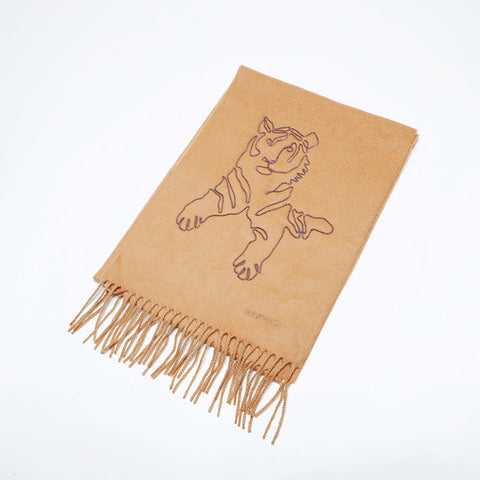 HERMES cashmere tiger Scarf beige WS21984