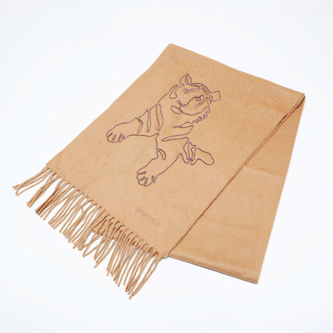 HERMES cashmere tiger Scarf beige WS21984