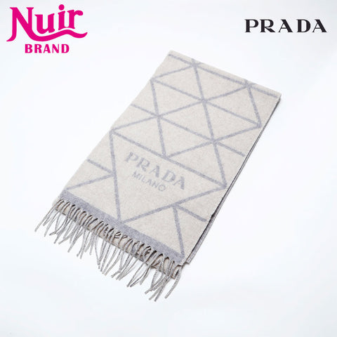 PRADA 100% cashmere logo reversible Scarf gray WS21986