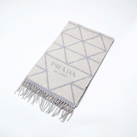 PRADA 100% cashmere logo reversible Scarf gray WS21986