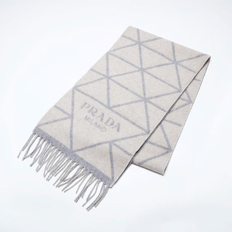 PRADA 100% cashmere logo reversible Scarf gray WS21986
