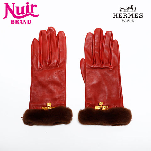 HERMES Leather Kelly gloves Red WS21987