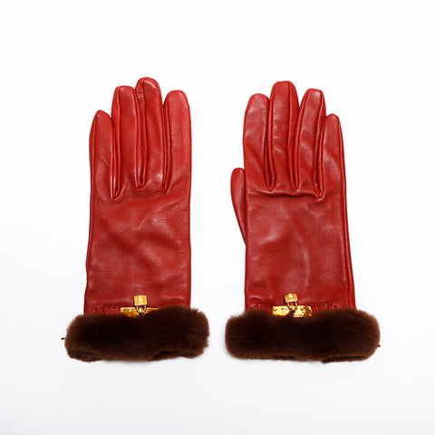 HERMES Leather Kelly gloves Red WS21987