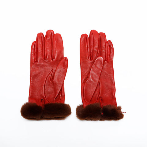 HERMES Leather Kelly gloves Red WS21987