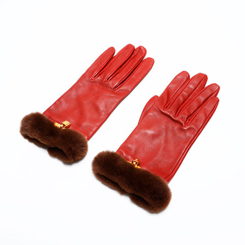 HERMES Leather Kelly gloves Red WS21987