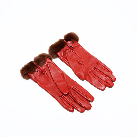 HERMES Leather Kelly gloves Red WS21987