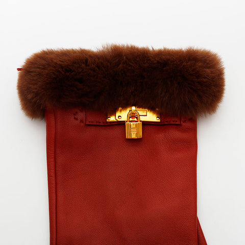 HERMES Leather Kelly gloves Red WS21987