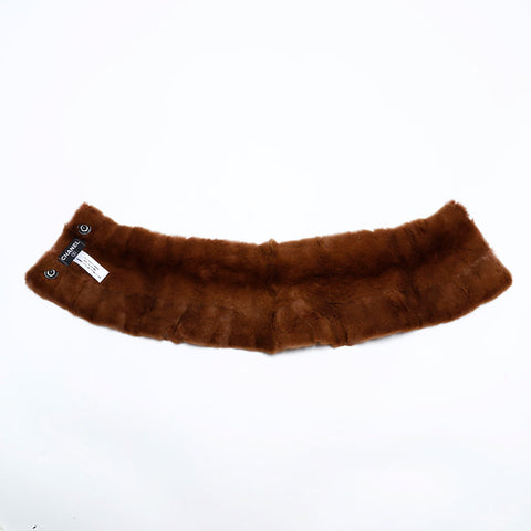 CHANEL Tippet Fur Pearl COCO Mark Collar Scarf Brown WS21988