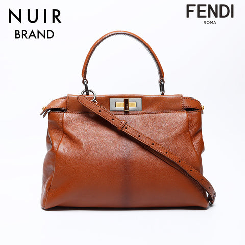 フェンディ FENDI ピーカブー レザー ショルダーバッグ VINTAGE 中古 定番 ブラウン WS2199