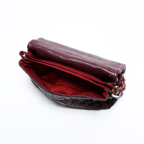 Christian Dior Leather Cannage Chain Flap Shoulder Bag purple WS21990