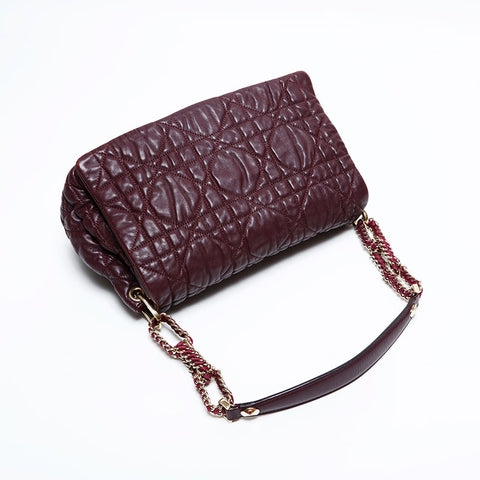 Christian Dior Leather Cannage Chain Flap Shoulder Bag purple WS21990