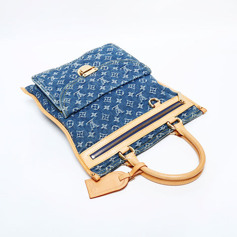 LOUIS VUITTON 2005 Monogram Denim Flat Shopper Handbag Navy WS22007