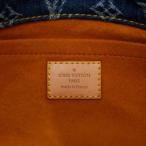 LOUIS VUITTON 2005 Monogram Denim Flat Shopper Handbag Navy WS22007