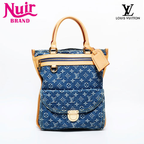 LOUIS VUITTON 2005 Monogram Denim Flat Shopper Handbag Navy WS22007