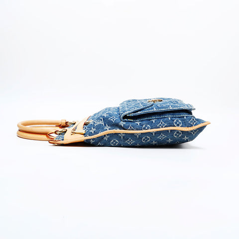 LOUIS VUITTON 2005 Monogram Denim Flat Shopper Handbag Navy WS22007