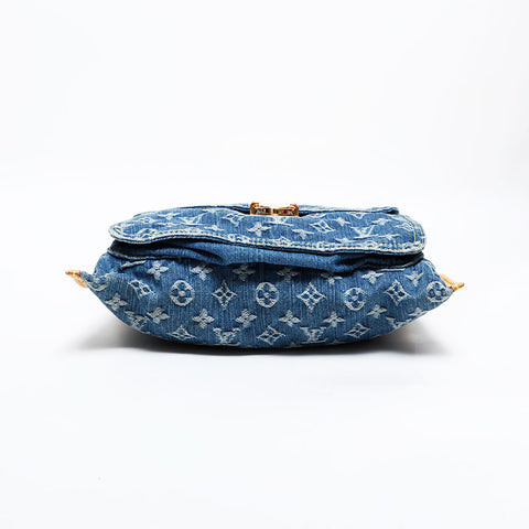 LOUIS VUITTON 2005 Monogram Denim Flat Shopper Handbag Navy WS22007