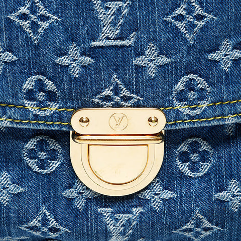 LOUIS VUITTON 2005 Monogram Denim Flat Shopper Handbag Navy WS22007
