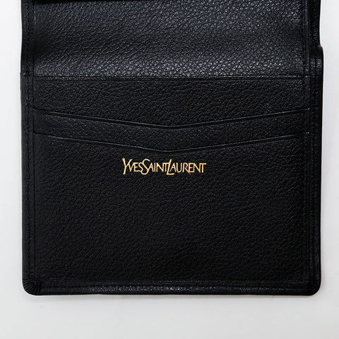 極美品 イヴ・サンローラン YVES SAINT LAURENT レザー ロゴ 二つ折り財布 ブラック WS22012