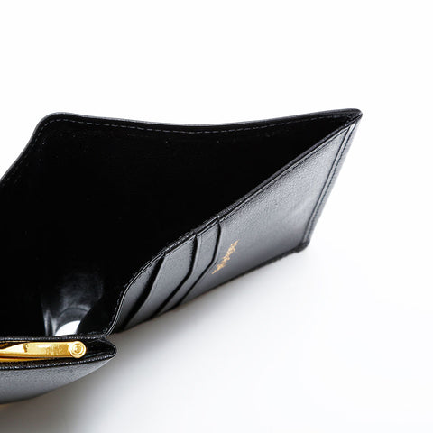 極美品 イヴ・サンローラン YVES SAINT LAURENT レザー ロゴ 二つ折り財布 ブラック WS22012