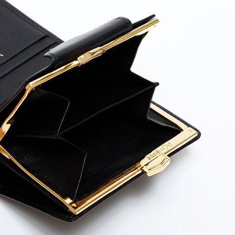 極美品 イヴ・サンローラン YVES SAINT LAURENT レザー ロゴ 二つ折り財布 ブラック WS22012