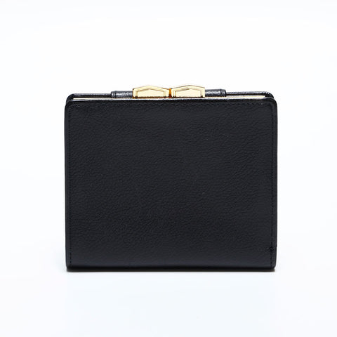 極美品 イヴ・サンローラン YVES SAINT LAURENT レザー ロゴ 二つ折り財布 ブラック WS22012
