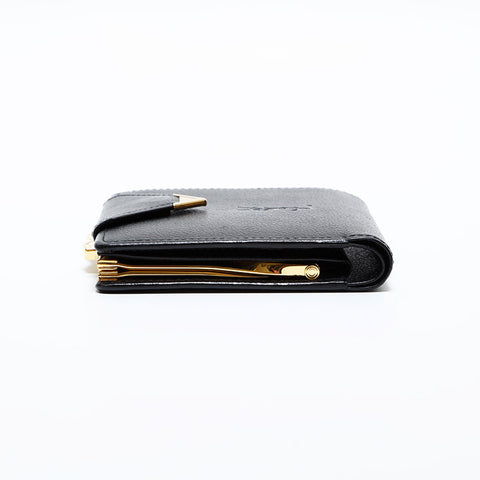 極美品 イヴ・サンローラン YVES SAINT LAURENT レザー ロゴ 二つ折り財布 ブラック WS22012