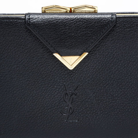 極美品 イヴ・サンローラン YVES SAINT LAURENT レザー ロゴ 二つ折り財布 ブラック WS22012