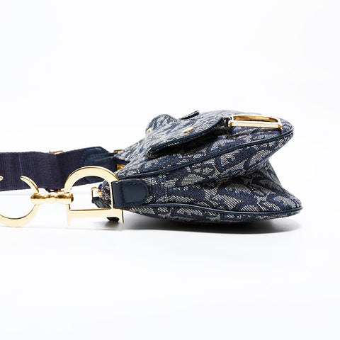 美品 クリスチャンディオール Christian Dior キャンバス トロッター サドル ショルダーバッグ ネイビー WS22016
