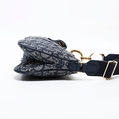 美品 クリスチャンディオール Christian Dior キャンバス トロッター サドル ショルダーバッグ ネイビー WS22016