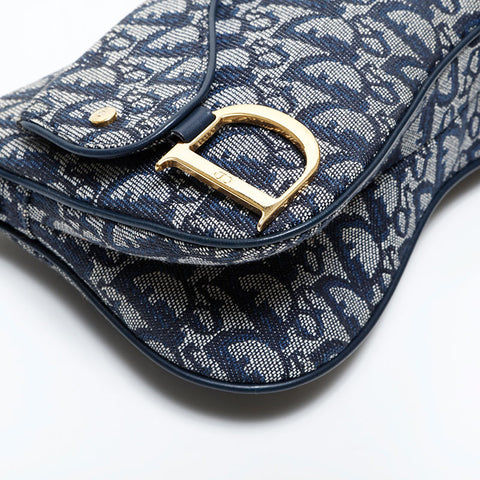 美品 クリスチャンディオール Christian Dior キャンバス トロッター サドル ショルダーバッグ ネイビー WS22016