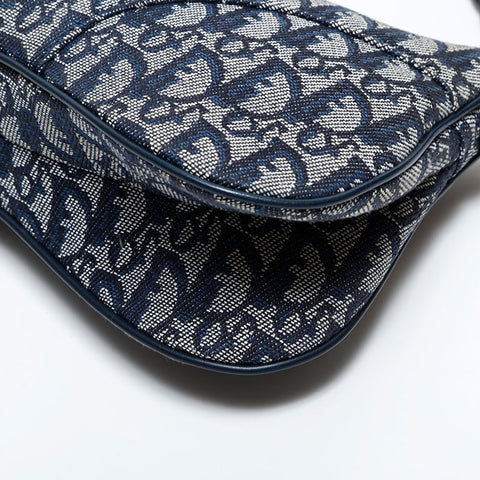 美品 クリスチャンディオール Christian Dior キャンバス トロッター サドル ショルダーバッグ ネイビー WS22016