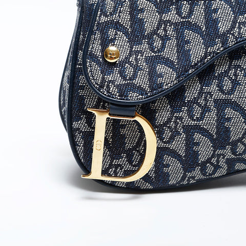 美品 クリスチャンディオール Christian Dior キャンバス トロッター サドル ショルダーバッグ ネイビー WS22016